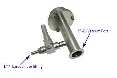 Right side flange with KF-25 port& 1/4" barbed hose fitting for 4" tube - EQ-FL-101KF25-FT(R) - Thasar Store