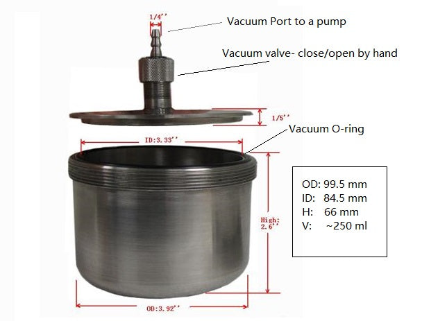 Stainless Steel Vacuum Jar ( 250ml) for SFM1 Milling Machine - EQ-MJ-250SS-V - Thasar Store