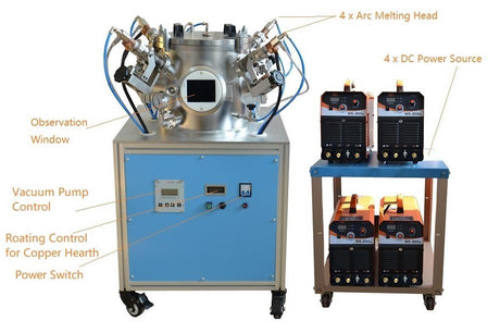 4 Heads Vacuum Arc Melting System with Rotating Water Cold Copper Hearth - AM-400 - Thasar Store