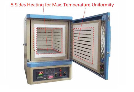 5-Side Heating Muffle Furnace (16x16x16", 64L, 1200C max.) w/ Dual Temp. Controllers - KSL-1200X-L5-UL - Thasar Store