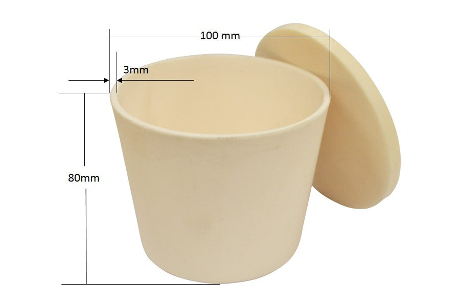 Alumina Crucible: High Purity 100 dia. x 80 H mm (530 ml ) Cylindrical with Covering Lid - EQ-CA-D100H80 - Thasar Store