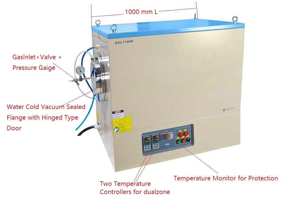 1150°C Dual Zone Tube Furnace: 10" OD Quartz Tube (GE214) & Vacuum Flanges (24" heating zone) - GSL-1100X-II-10 - Thasar Store