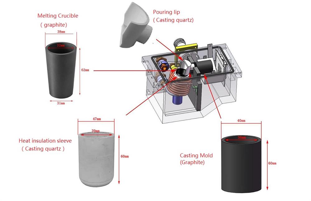 Mini Melting/Casting Furnace w/ Automatic Rotary Chamber up to 1700C @ 100 g - IMCS-2000-S - Thasar Store