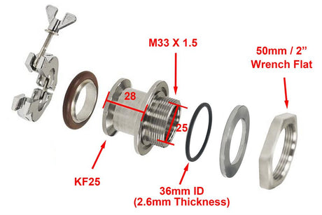 High Vacuum KF-25 Stainless Steel Feedthrough Adapter w/ 1" Hole Through - KF25FTA - Thasar Store