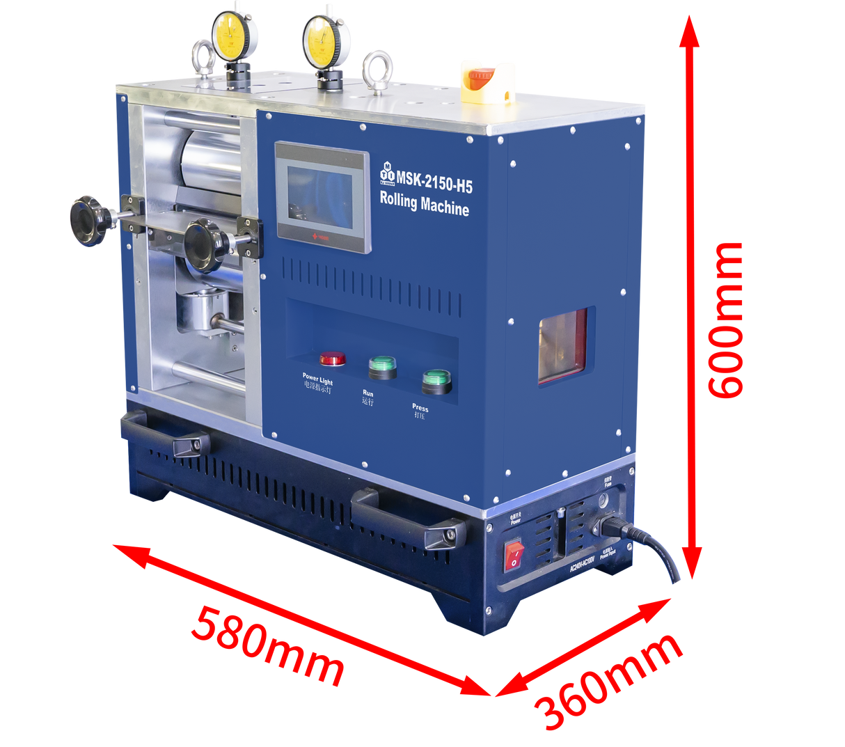 5T Max. Pressure-Control Cold Rolling Press (6" W x 4"Dia.), Glovebox Compatible & R2R Option - MSK-2150-H5 - Thasar Store