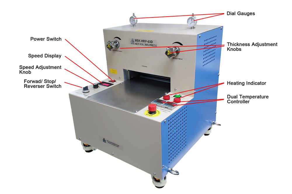 110°C Hot Rolling Press (8"D x10"W) w/ Dual Temp Controller (Ar Gas Compatible) - MSK-HRP-03D - Thasar Store