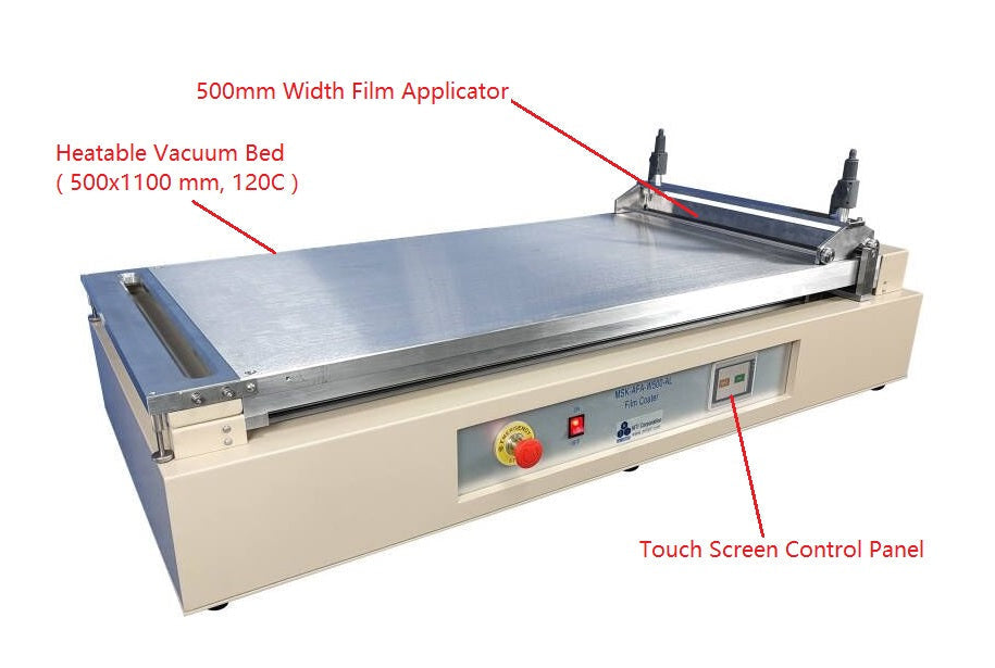 500mm-wide Tape Casting Sheet Coater (20"W°43"L) w/ 120°C Vac. Bed & Doctor Blade - MSK-AFA-W500-AL - Thasar Store