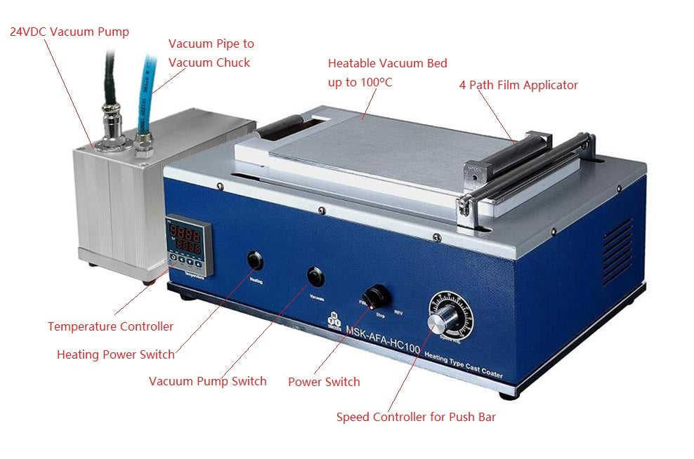 Mini Tape Casting Coater w/ Heat-able Vacuum Bed ( 130Wx200L mm, 100C Max) & Vacuum Pump. -MSK-AFA-HC100 - Thasar Store