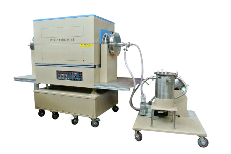 1100C 15 Rotary Furnace w/ 3 Zones and Powder Feeding For Powder CVD - OTF-1100X-R-15-AF - Thasar Store