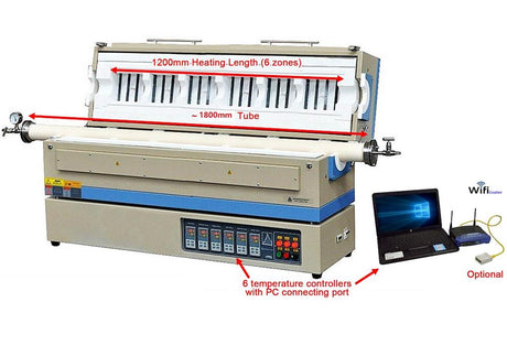1700C Six Zone Split Tube Furnace with Flange & Alumina Tube (60 mm O.D.) - OTF-1700X-6Z - Thasar Store