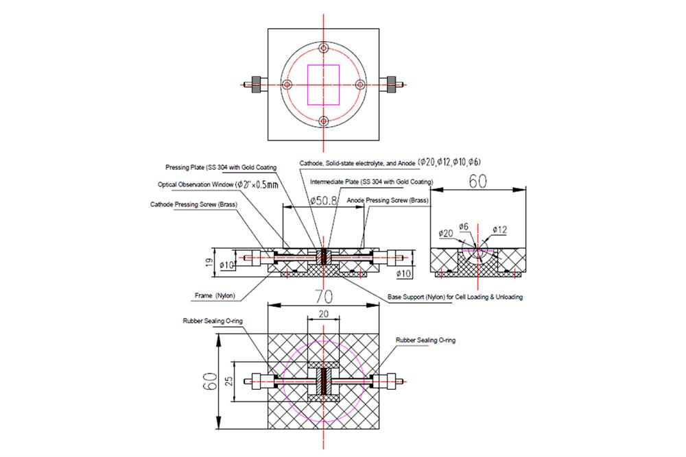 Small Split Cell with Quartz Window for In-Situ Optical Microscope Analysis of SSB Interface - EQ-STC-SSI - Thasar Store