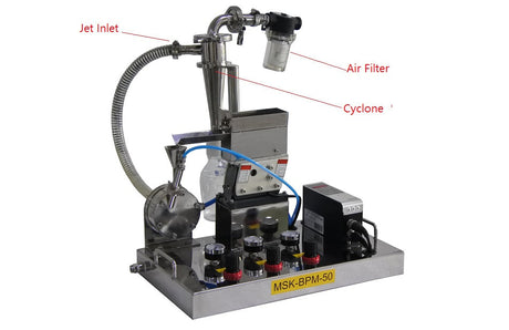 Jet Mill (50 - 500 g/ hr) in Glovebox w/ Purification System - MSK-JB-500-LD - Thasar Store