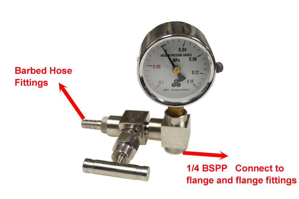 Customized Gauge Valves with SS Needle Valve, Barbed Hose Fitting and Mechanical Gauge - EQ-CM-GV - Thasar Store