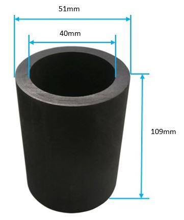 Graphite Crucible: 51mm OD x 40mm ID x 102mm D. 127 mL - EQ-GR40102 - Thasar Store