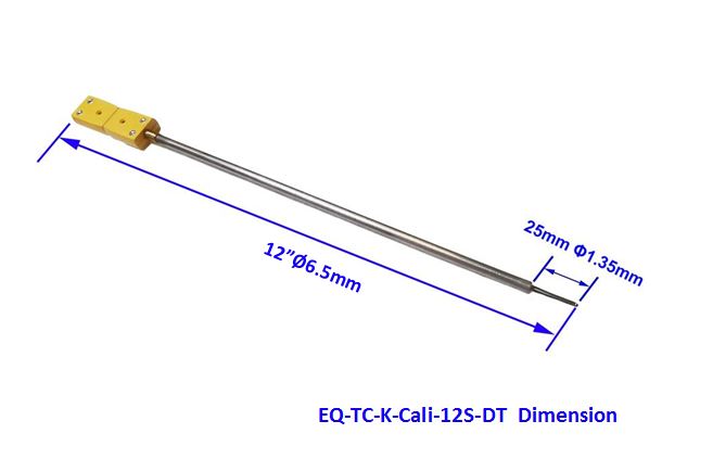 Thermocouple: K type 1/4"OD x 12" L with Exposed Head and Male Plug for Faster Response - EQ-TC-K-Cali-12S-DT-LD - Thasar Store